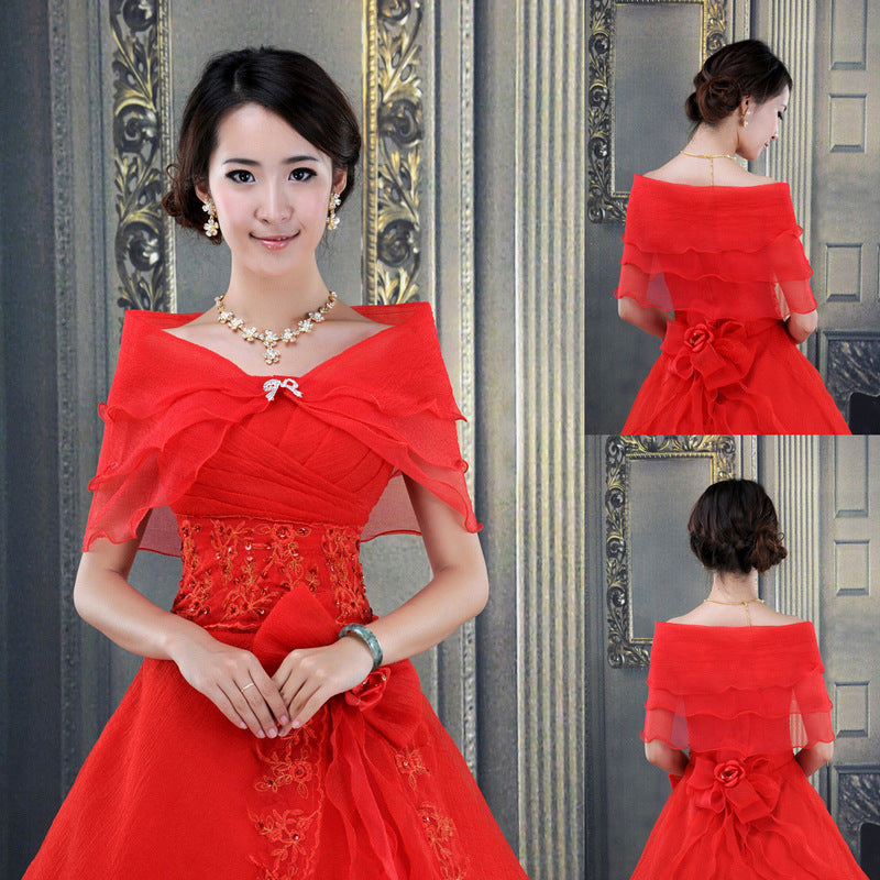 Bride White Shawl Lace Thin Wedding Dress